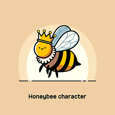 캐릭터 날개 일러스트 왕관 사람없음 노란색 귀여움 봄 꿀벌 여왕 벌침 여왕벌 일러캐릭터 AI파일 계절 컬러 컨셉 벌_곤충 파일형식 벡터