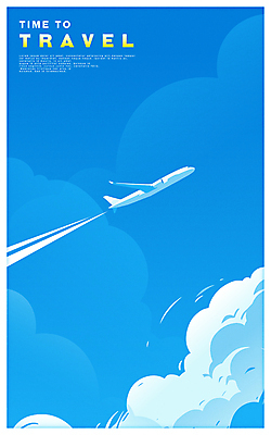 구름 포스터 여행 교통 일러스트 하늘 비행기 풍경 타이포그라피 사람없음 파란색 여름휴가 비행 카피스페이스 국내일러스트 AI파일 자연요소 문자 컬러 항공교통 휴가 대중교통 공백 파일형식 벡터 여름_계절