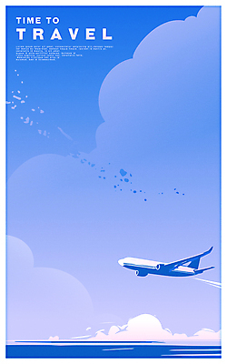 구름 포스터 여행 교통 일러스트 하늘 비행기 풍경 타이포그라피 사람없음 파란색 여름휴가 비행 카피스페이스 국내일러스트 AI파일 자연요소 문자 컬러 항공교통 휴가 대중교통 공백 파일형식 벡터 여름_계절