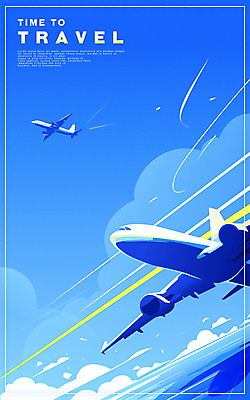 구름 포스터 여행 교통 일러스트 하늘 비행기 풍경 타이포그라피 사람없음 파란색 여름휴가 비행 카피스페이스 국내일러스트 AI파일 자연요소 문자 컬러 항공교통 휴가 대중교통 공백 파일형식 벡터 여름_계절