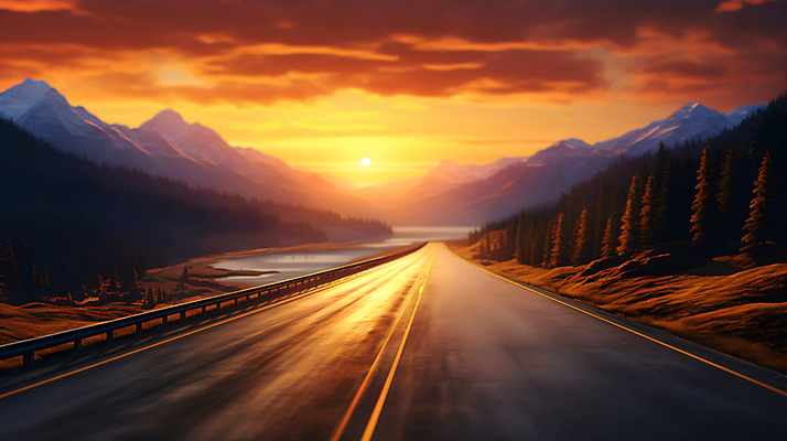 JPG 나무 구름 편집이미지 도로 하늘 산 사람없음 태양 주황색 일몰 드라이브 분위기 카피스페이스 편집실사 AI포토 AI콘텐츠 자연요소 식물 길 컬러 컨셉 교통시설 노을 공백 운전 CG 파일형식