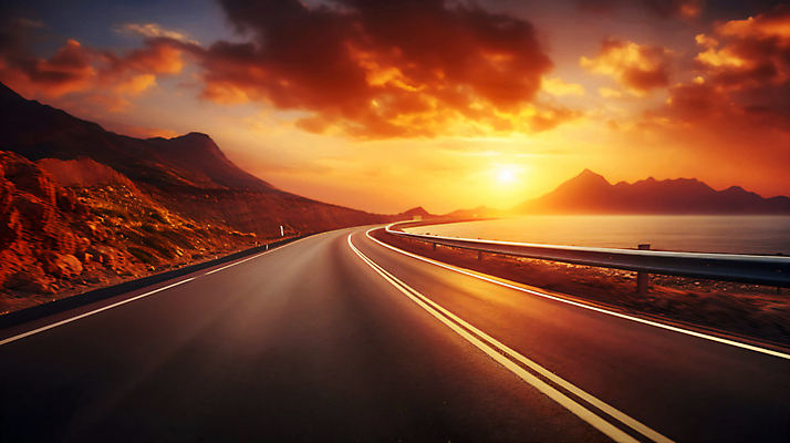 JPG 구름 편집이미지 도로 하늘 산 사람없음 태양 주황색 일몰 드라이브 분위기 카피스페이스 편집실사 AI포토 AI콘텐츠 자연요소 길 컬러 컨셉 교통시설 노을 공백 운전 CG 파일형식