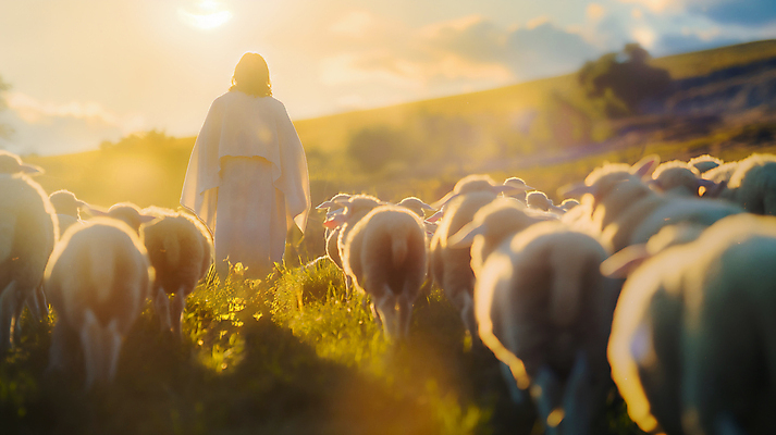 JPG 나무 동물 구름 편집이미지 남자 기독교 하늘 한명 초원 성인 사람없음 태양 목장 양 풀잎 예수 분위기 성인남자한명만 편집실사 AI인물포토 AI콘텐츠 자연요소 식물 1 종교 컨셉 잎 포유류 사람 풀_식물 신_종교 CG 남자한명만 성인남자만 파일형식 AI포토