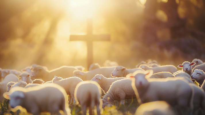 JPG 동물 편집이미지 기독교 십자가 사람없음 빛 양 예수 분위기 편집실사 AI포토 AI콘텐츠 종교 컨셉 포유류 신_종교 CG 파일형식