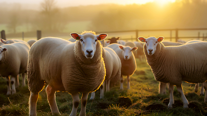 JPG 나무 동물 편집이미지 사람없음 빛 울타리 목장 양 분위기 카피스페이스 편집실사 AI포토 AI콘텐츠 식물 컨셉 포유류 담장 공백 CG 파일형식