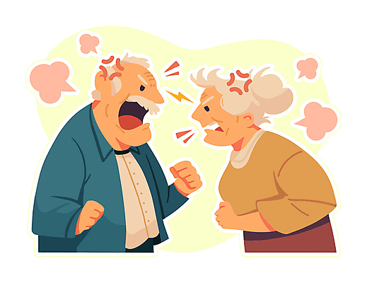 캐릭터 여자 할아버지 노년 남자 할머니 일러스트 두명 노부부 짜증 번개 싸움 갈등 말다툼 노인만 국내일러스트 일러캐릭터 AI파일 부부 감정 모션 날씨 사람 성인 성인만 파일형식 벡터