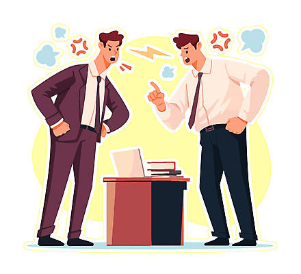 전신 캐릭터 남자 허리손 일러스트 성인 두명 책 노트북 짜증 직장인 번개 책상 문서 싸움 갈등 말다툼 성인남자만 국내일러스트 일러캐릭터 AI파일 직업 감정 포즈 가구 모션 날씨 사람 전자제품 남자만 성인만 파일형식 벡터