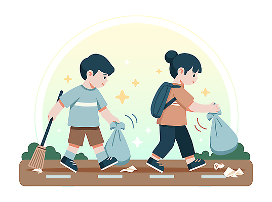 전신 캐릭터 여자 남자 도로 길 지구 어린이 조각 가방 일러스트 자연 나뭇잎 봉투 프레임 들기 소녀 소년 두명 반짝임 화장지 쓰레기 빗자루 청소 에코 친환경 어린이만 국내일러스트 일러캐릭터 AI파일 잡화 잎 교통시설 모션 사람 환경 청소도구 생태계 파일형식 벡터