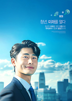 PSD 편집이미지 남자 비즈니스 하늘 미래 한명 정장 상반신 청년 성인 구직 성장 도시 창업 정책 지원 의료성형뷰티 성인남자한명만 이미지편집 1 옷 컨셉 사람 자영업 남자한명만 성인남자만 파일형식