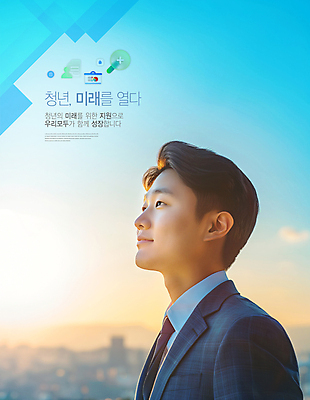PSD 편집이미지 남자 비즈니스 하늘 미래 한명 정장 상반신 청년 성인 노을 구직 성장 도시 창업 정책 지원 의료성형뷰티 성인남자한명만 이미지편집 자연요소 1 옷 컨셉 사람 자영업 남자한명만 성인남자만 파일형식