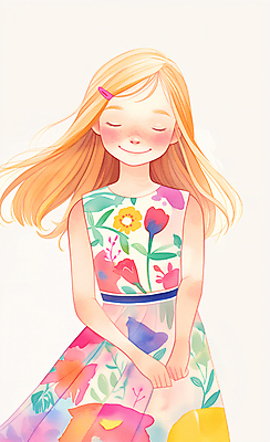 JPG 드레스 원피스 여자 어린이 꽃무늬 패턴 일러스트 붓터치 수채화 한명 미소 소녀 컬러풀 귀여움 국내일러스트 AI일러스트 AI콘텐츠 1 옷 꽃 컬러 컨셉 무늬 표정 사람 파일형식