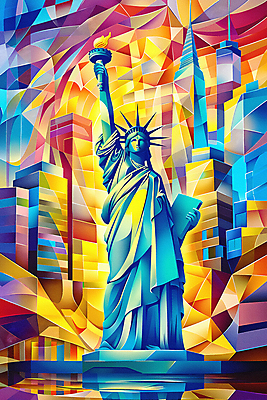 JPG 예술 상징 일러스트 추상 풍경 사람없음 건물 컬러풀 미국 도시 디지털합성 뉴욕 자유의여신상 모자이크 기하학 랜드마크 지오메트릭 편집소스 국내일러스트 AI일러스트 AI콘텐츠 건축물 컬러 북아메리카 무늬 세계문화유산 파일형식