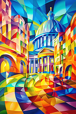 JPG 예술 상징 일러스트 추상 풍경 사람없음 컬러풀 미국 디지털합성 모자이크 국회의사당 기하학 랜드마크 워싱턴 지오메트릭 편집소스 국내일러스트 AI일러스트 AI콘텐츠 컬러 북아메리카 무늬 파일형식