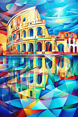 JPG 예술 상징 일러스트 추상 풍경 사람없음 컬러풀 이탈리아 디지털합성 모자이크 콜로세움 기하학 랜드마크 지오메트릭 편집소스 국내일러스트 AI일러스트 AI콘텐츠 유럽 컬러 무늬 로마 파일형식
