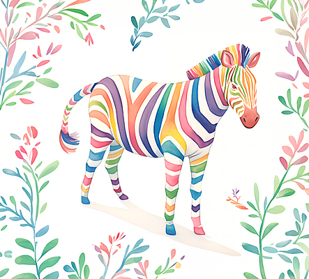 JPG 동물 꽃잎 야생동물 일러스트 수채화 사람없음 컬러풀 귀여움 환경 풀잎 얼룩말 국내일러스트 AI일러스트 AI콘텐츠 꽃 컬러 컨셉 잎 말_동물 풀_식물 파일형식