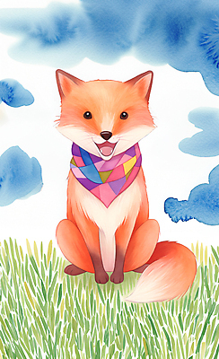 JPG 동물 구름 꽃잎 행복 야생동물 일러스트 하늘 수채화 초원 사람없음 컬러풀 귀여움 환경 풀잎 즐거움 여우 국내일러스트 AI일러스트 AI콘텐츠 자연요소 꽃 감정 컬러 컨셉 잎 포유류 풀_식물 파일형식