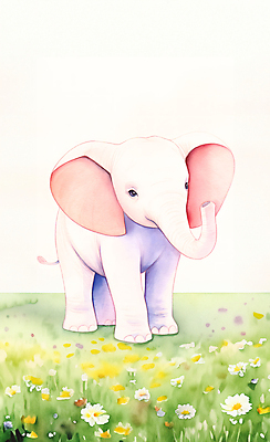 JPG 동물 꽃잎 야생동물 일러스트 코끼리 수채화 초원 사람없음 컬러풀 귀여움 환경 풀잎 국내일러스트 AI일러스트 AI콘텐츠 꽃 컬러 컨셉 잎 포유류 풀_식물 파일형식