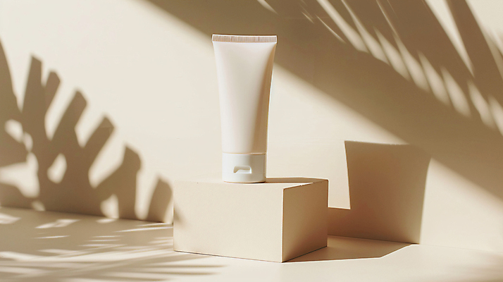 JPG 편집이미지 그림자 사람없음 화장품 분위기 받침대 베이지색 튜브용기 목업 카피스페이스 편집실사 AI포토 AI콘텐츠 컬러 컨셉 뷰티 공백 용기_그릇 CG 파일형식