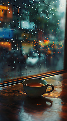 JPG 편집이미지 계절 창문 날씨 휴식 거리 사람없음 여름 찻잔 빗방울 디지털합성 장마 편집실사 AI포토 AI콘텐츠 컨셉 잔 비_날씨 CG 파일형식