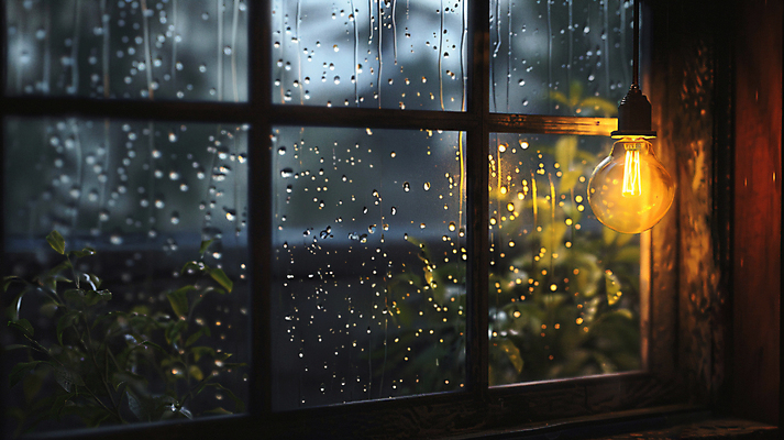 JPG 편집이미지 계절 전구 창문 날씨 휴식 사람없음 여름 빗방울 디지털합성 장마 편집실사 AI포토 AI콘텐츠 컨셉 비_날씨 CG 파일형식