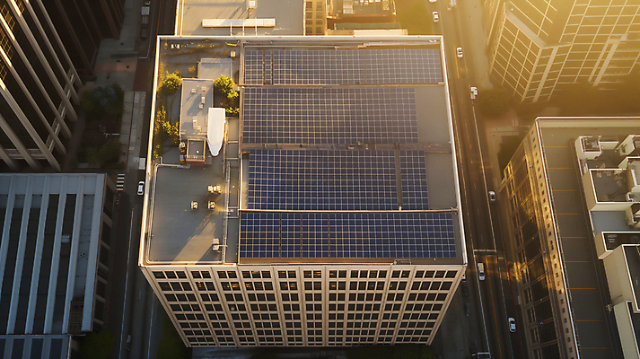 JPG 편집이미지 도로 자동차 빌딩 사람없음 건물 에너지 도시 옥상 태양에너지 집열판 편집실사 AI포토 AI콘텐츠 건축물 길 육상교통 교통시설 그린에너지 CG 파일형식