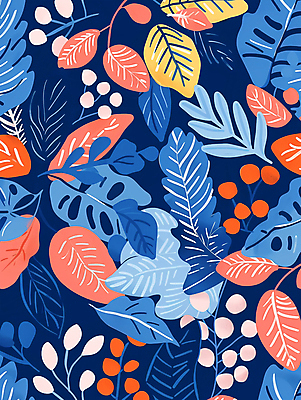 JPG 잎 패턴 그래픽백그라운드 일러스트 사람없음 파란색 질감 국내일러스트 AI일러스트 AI콘텐츠 식물 컬러 백그라운드 무늬 그래픽 파일형식