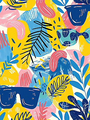 JPG 잎 무늬 패턴 그래픽백그라운드 일러스트 붓터치 사람없음 파란색 선글라스 거친 질감 국내일러스트 AI일러스트 AI콘텐츠 식물 안경 컬러 백그라운드 그래픽 파일형식