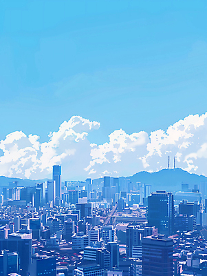 JPG 구름 일러스트 하늘 산 빌딩 사람없음 건물 파란색 맑음 도시 국내일러스트 AI일러스트 AI콘텐츠 자연요소 건축물 컬러 날씨 파일형식