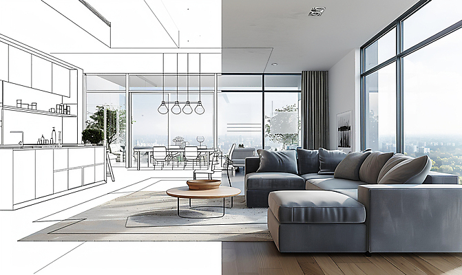 JPG 편집이미지 가구 창문 식탁 조명 주택 사람없음 인테리어 주방 카펫 스케치 편집실사 AI컴퓨터그래픽 AI콘텐츠 디자인 생활용품 탁자 미술 건물 CG 파일형식