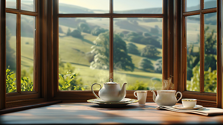 JPG 나무 편집이미지 라이프스타일 여행 창문 휴식 그림자 풍경 사람없음 여름 햇빛 카페 연기 찻잔 찻주전자 천 컵받침 책상 언덕 디지털합성 편집실사 AI포토 AI콘텐츠 식물 계절 가구 컨셉 주전자 잔 생활 태양 상점 직물 받침대 CG 파일형식