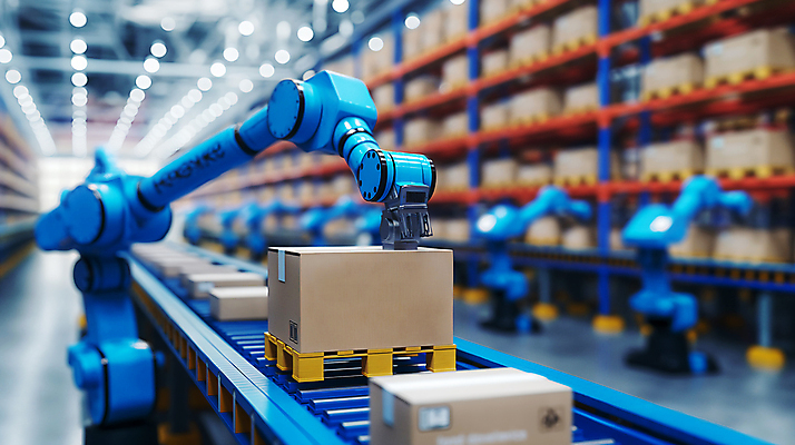 JPG 편집이미지 공장 선반 사람없음 파란색 기계 운송업 로봇 택배상자 자동화 편집실사 AI포토 AI콘텐츠 산업 컬러 가구 공업 상자 CG 택배 파일형식