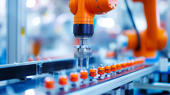 JPG 편집이미지 공장 사람없음 주황색 기계 로봇 자동화 편집실사 AI포토 AI콘텐츠 컬러 공업 CG 파일형식