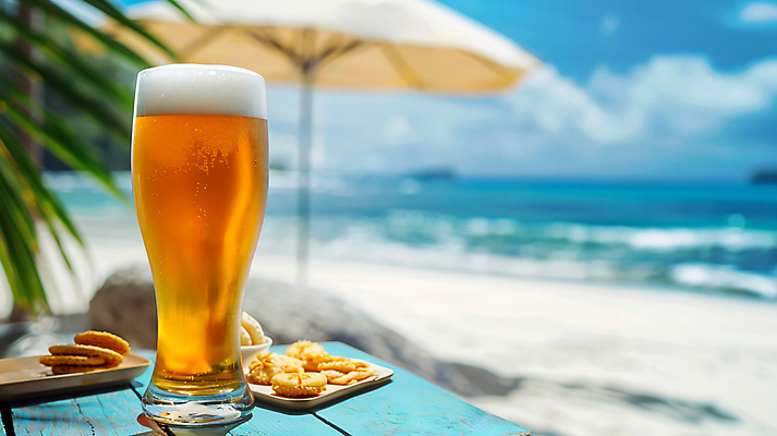 JPG 편집이미지 여행 탁자 휴식 맥주 해변 사람없음 여름 과자 파라솔 디지털합성 맥주잔 야자수잎 편집실사 AI포토 AI콘텐츠 계절 바다 가구 컨셉 잎 술잔 디저트 주류 CG 파일형식