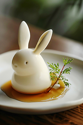 JPG 편집이미지 접시 사람없음 풀 디지털합성 시럽 푸딩 판나코타 편집실사 AI포토 AI콘텐츠 식물 식기 디저트 CG 파일형식