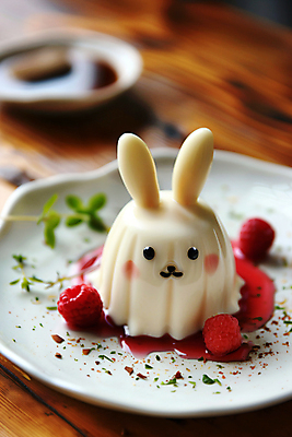 JPG 편집이미지 접시 사람없음 토끼 디지털합성 산딸기 푸딩 딸기시럽 판나코타 편집실사 AI포토 AI콘텐츠 식기 과일 포유류 디저트 반려동물 CG 시럽 파일형식