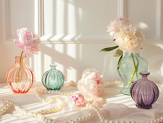 JPG 편집이미지 유리 따뜻함 그림자 사람없음 인테리어 햇빛 꽃병 투명 합성 감성 진주목걸이 편집실사 AI포토 AI콘텐츠 디자인 꽃 컨셉 목걸이 재질 태양 CG 진주_보석 파일형식