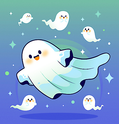 캐릭터 일러스트 미소 이벤트 사람없음 파란색 반짝임 귀여움 비행 유령 무서움 공포 팬시 그라데이션 여름밤 호러 오싹 일러캐릭터 AI파일 감정 컬러 컨셉 모션 표정 여름 야간 파일형식 벡터