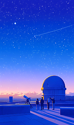 전신 PSD 여자 교육 남자 과학 일러스트 밤하늘 여러명 성인 여름 파란색 반짝임 가리킴 유성 관측 감성 천문학 천체망원경 천문대 성인만 국내일러스트 계절 컬러 다수 컨셉 모션 하늘 사람 손짓 망원경 야간 파일형식