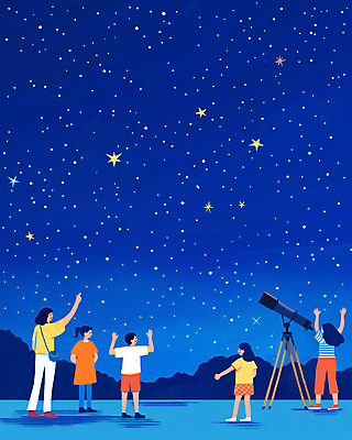 전신 PSD 학생 여자 교육 남자 별 어린이 과학 일러스트 밤하늘 수업 소녀 소년 여러명 성인 여름 파란색 반짝임 교사 만세 가리킴 관측 감성 천문학 천체망원경 국내일러스트 자연요소 직업 계절 컬러 다수 컨셉 모션 하늘 사람 손짓 망원경 야간 파일형식