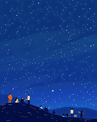 PSD 여자 교육 남자 별 과학 일러스트 밤하늘 앉기 여러명 성인 여름 파란색 반짝임 가리킴 관측 감성 천문학 성인만 국내일러스트 자연요소 계절 컬러 다수 컨셉 모션 하늘 사람 손짓 야간 파일형식