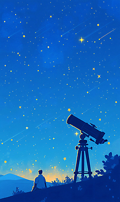PSD 교육 남자 과학 일러스트 밤하늘 한명 앉기 성인 여름 파란색 반짝임 관측 감성 천문학 천체망원경 성인남자한명만 국내일러스트 1 계절 컬러 컨셉 모션 하늘 사람 망원경 야간 남자한명만 성인남자만 파일형식