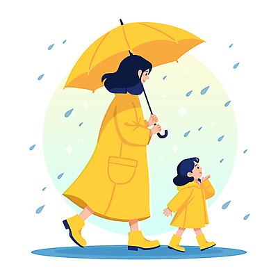 전신 캐릭터 여자 어린이 일러스트 우산 모녀 그림자 장화 들기 소녀 성인 두명 반짝임 노란색 걷기 비 빗방울 웅덩이 우비 국내일러스트 일러캐릭터 AI파일 자연요소 옷 딸 컬러 신발 가족 모션 엄마 날씨 사람 비_날씨 파일형식 벡터