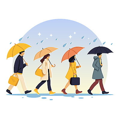 전신 캐릭터 여자 남자 가방 일러스트 우산 들기 여러명 성인 반짝임 걷기 비 빗방울 웅덩이 성인만 국내일러스트 일러캐릭터 AI파일 자연요소 잡화 다수 모션 날씨 사람 비_날씨 파일형식 벡터