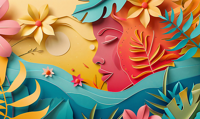 JPG 편집이미지 여자 얼굴 물결 파도 바다 한명 성인 신체부위 여름 태양 눈감음 일몰 페이퍼아트 열대꽃 열대잎 성인여자한명만 편집실사 AI포토 AI콘텐츠 자연요소 1 계절 꽃 잎 모션 사람 노을 CG 여자한명만 성인여자만 파일형식