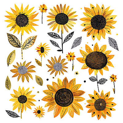잎 일러스트 해바라기 사람없음 세트 노란색 국내일러스트 AI파일 식물 꽃 컬러 파일형식 벡터
