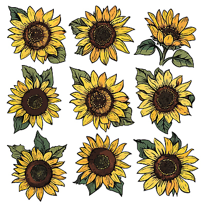 잎 일러스트 해바라기 사람없음 세트 노란색 국내일러스트 AI파일 식물 꽃 컬러 파일형식 벡터