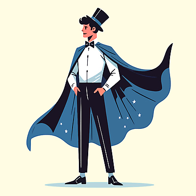 전신 남자 구두 셔츠 일러스트 한명 성인 파란색 마술 마술사 망토 주머니손 마술사모자 마술지팡이 성인남자한명만 벡터 국내일러스트 AI파일 모자_잡화 1 컬러 신발 상의 모션 사람 마술도구 남자한명만 성인남자만 파일형식