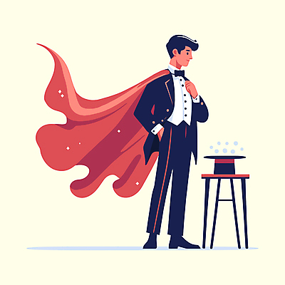 전신 남자 구두 셔츠 일러스트 탁자 한명 성인 빨간색 마술 마술사 망토 주머니손 마술사모자 마술지팡이 성인남자한명만 벡터 국내일러스트 AI파일 모자_잡화 1 컬러 가구 신발 상의 모션 사람 마술도구 남자한명만 성인남자만 파일형식