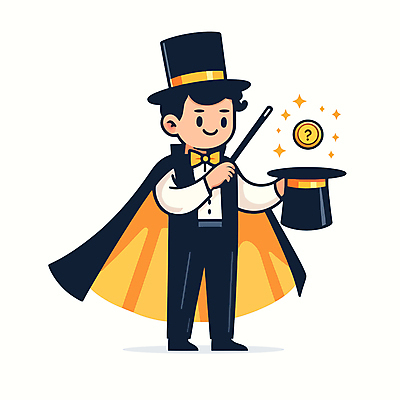 전신 남자 구두 셔츠 일러스트 한명 성인 노란색 동전 마술 마술사 잡기 망토 마술사모자 마술지팡이 성인남자한명만 벡터 국내일러스트 AI파일 모자_잡화 1 컬러 신발 상의 돈 모션 사람 마술도구 남자한명만 성인남자만 파일형식