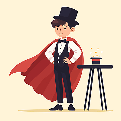 전신 남자 구두 허리손 셔츠 일러스트 탁자 한명 성인 빨간색 마술 마술사 망토 마술사모자 마술지팡이 성인남자한명만 벡터 국내일러스트 AI파일 모자_잡화 1 컬러 포즈 가구 신발 상의 사람 마술도구 남자한명만 성인남자만 파일형식